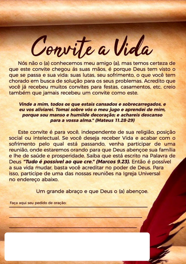 Folheto Convite a Vida - Canal Fé Forte