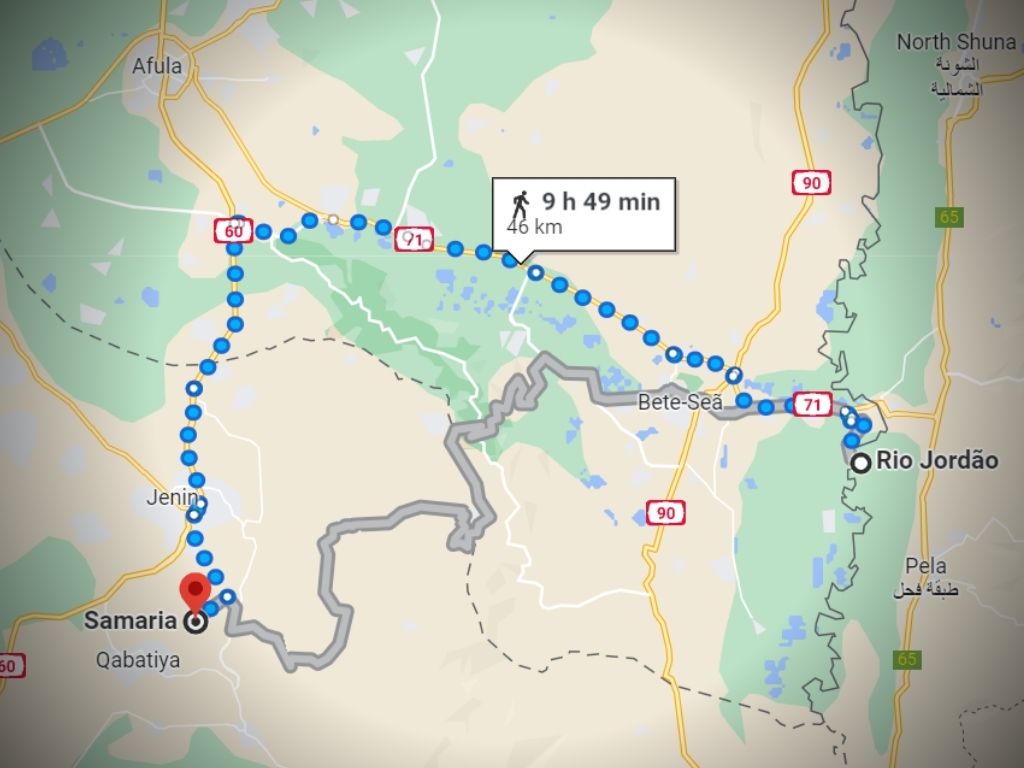 Distância que Naamã Viajou até o Rio Jordão